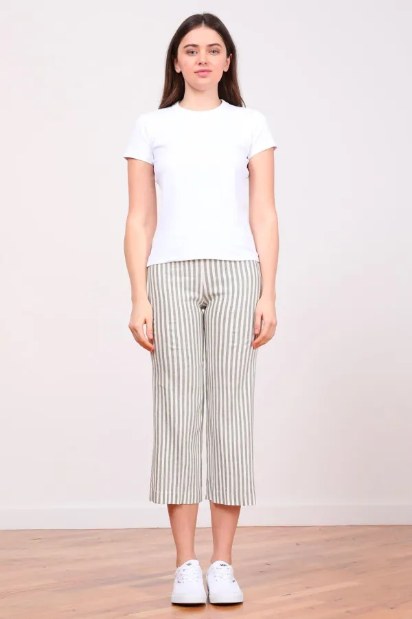 Pants*AVENUE MONTAIGNE Alex Linen Stripes Bengal Olive