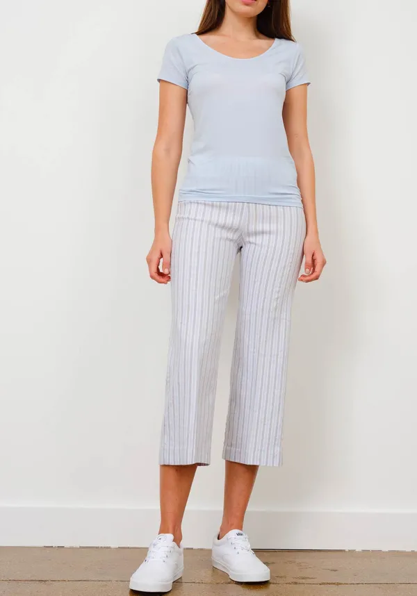 Pants*Avenue Montaigne Alex Linen Stripes Grey And Blue