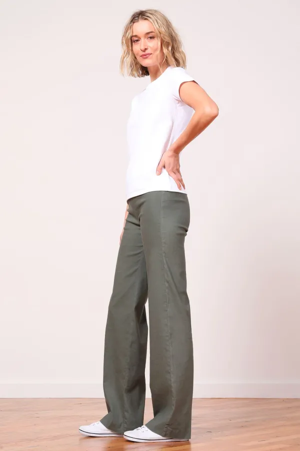 Pants*AVENUE MONTAIGNE Flavia Linen Olive Green