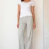 Pants*AVENUE MONTAIGNE Flavia Linen Stripes Bengal Olive