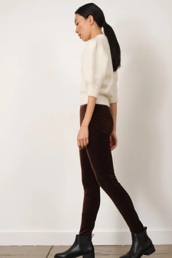 Pants*AVENUE MONTAIGNE Pull On Skinny Velvet Brown